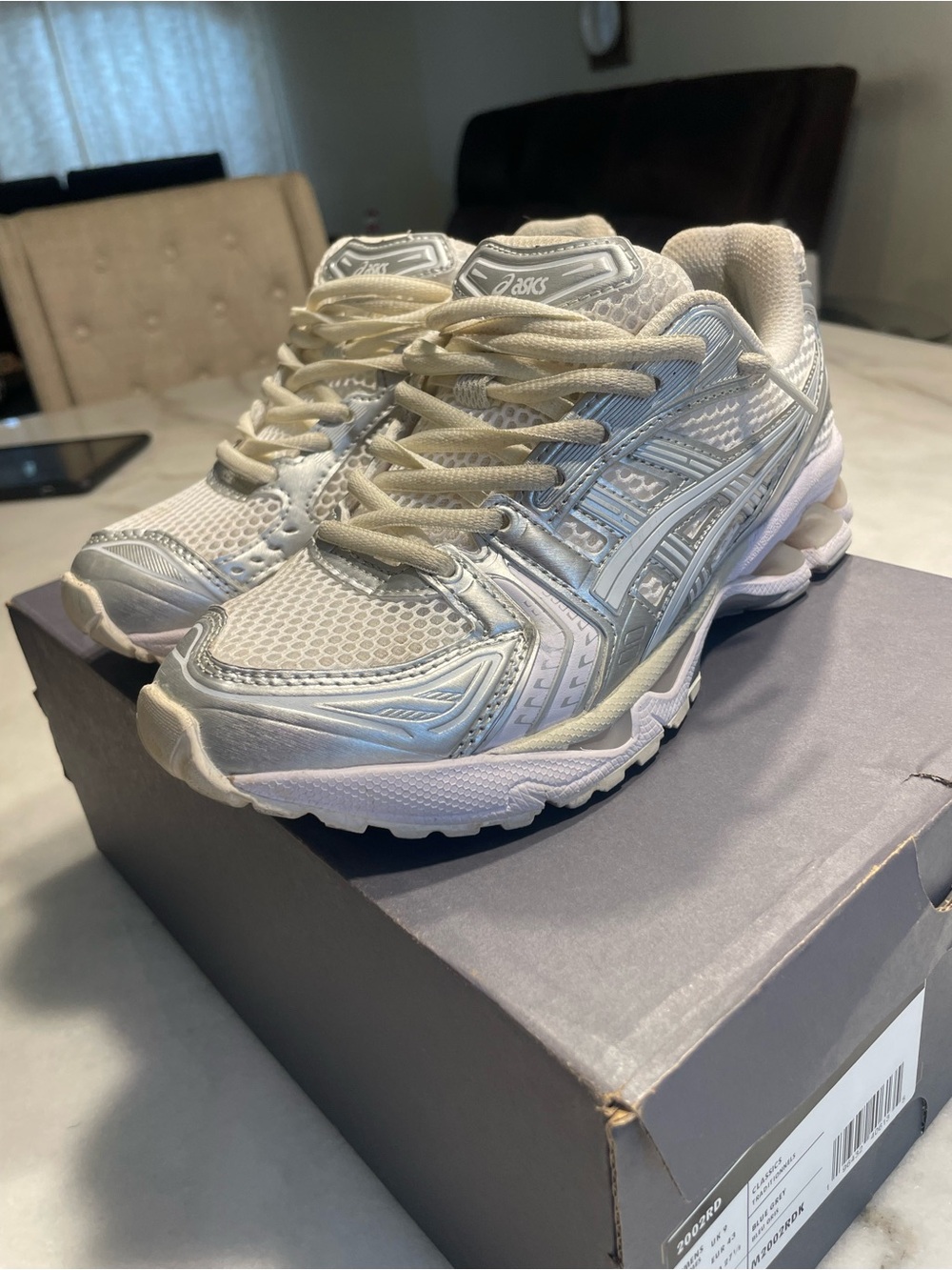 Asics White and Silver Mesh Running Shoes